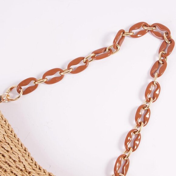 Women’s Straw Crossbody Bag Small Handwoven Summer Beach Handbag with Chain - Picture 9 of 9